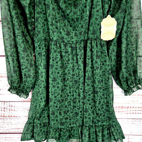 Altard State Green Fit & Flare Dress S Chiffon Ruffle Whimsy Forest Fairy NWT - Picture 5 of 16